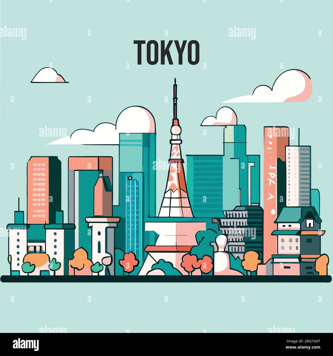 Modern flat illustration of Tokyo city skyline background Stock Vector