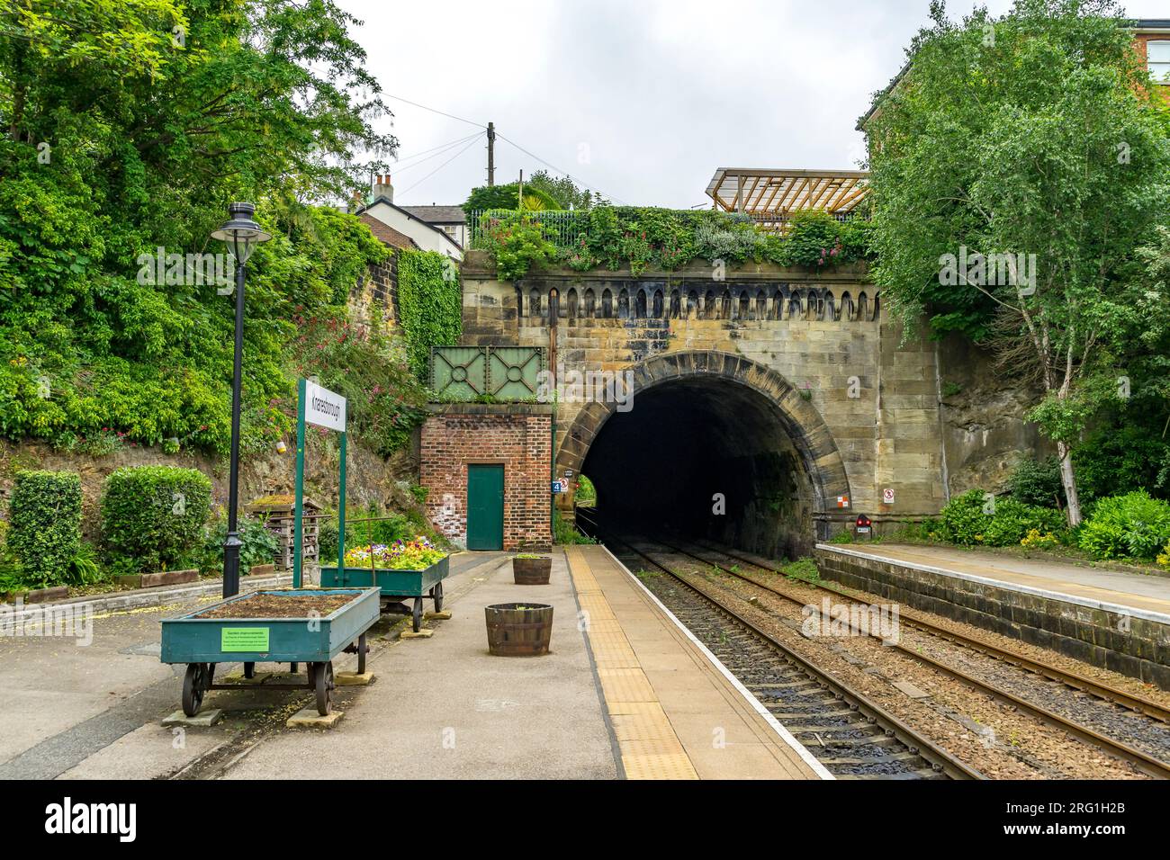 Knaresborough railway Station tunnel, Knaresborough, North Yorkshire, England, UK Stock Photo