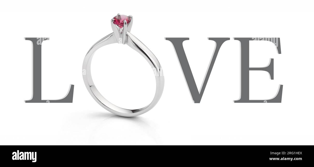 Diamond Engagement Ring Word Love Illustration for Romance Ruby Ring Wording Stock Photo
