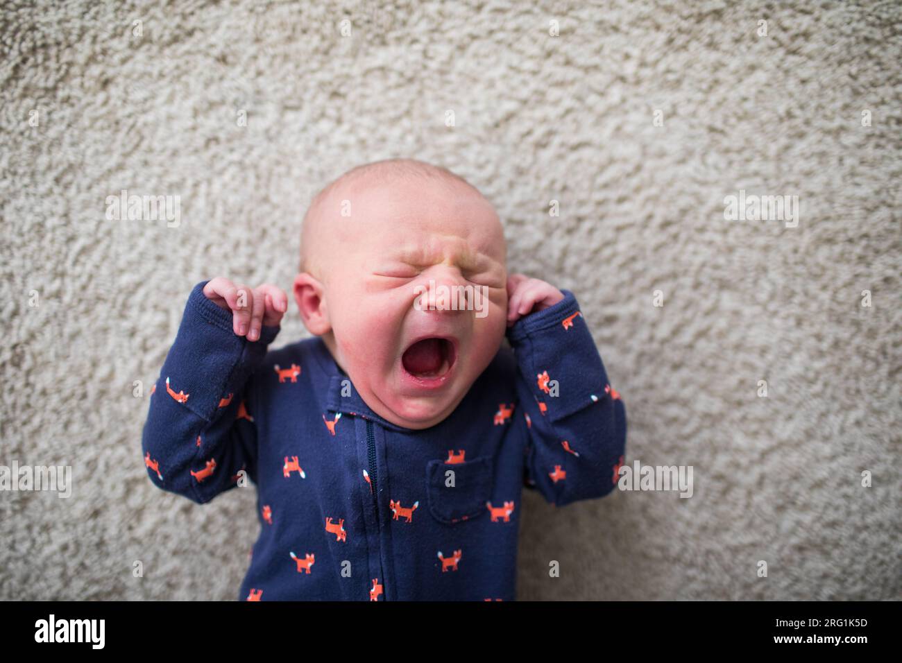 Overhead view of newborn baby screaming Stock Photo Alamy