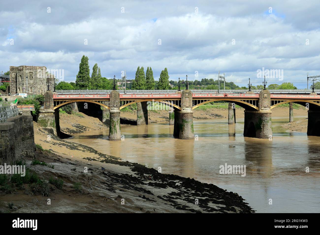 Newport Bridge crossing the River Usk, Newport, Gwent, South Wales. Stock Photo