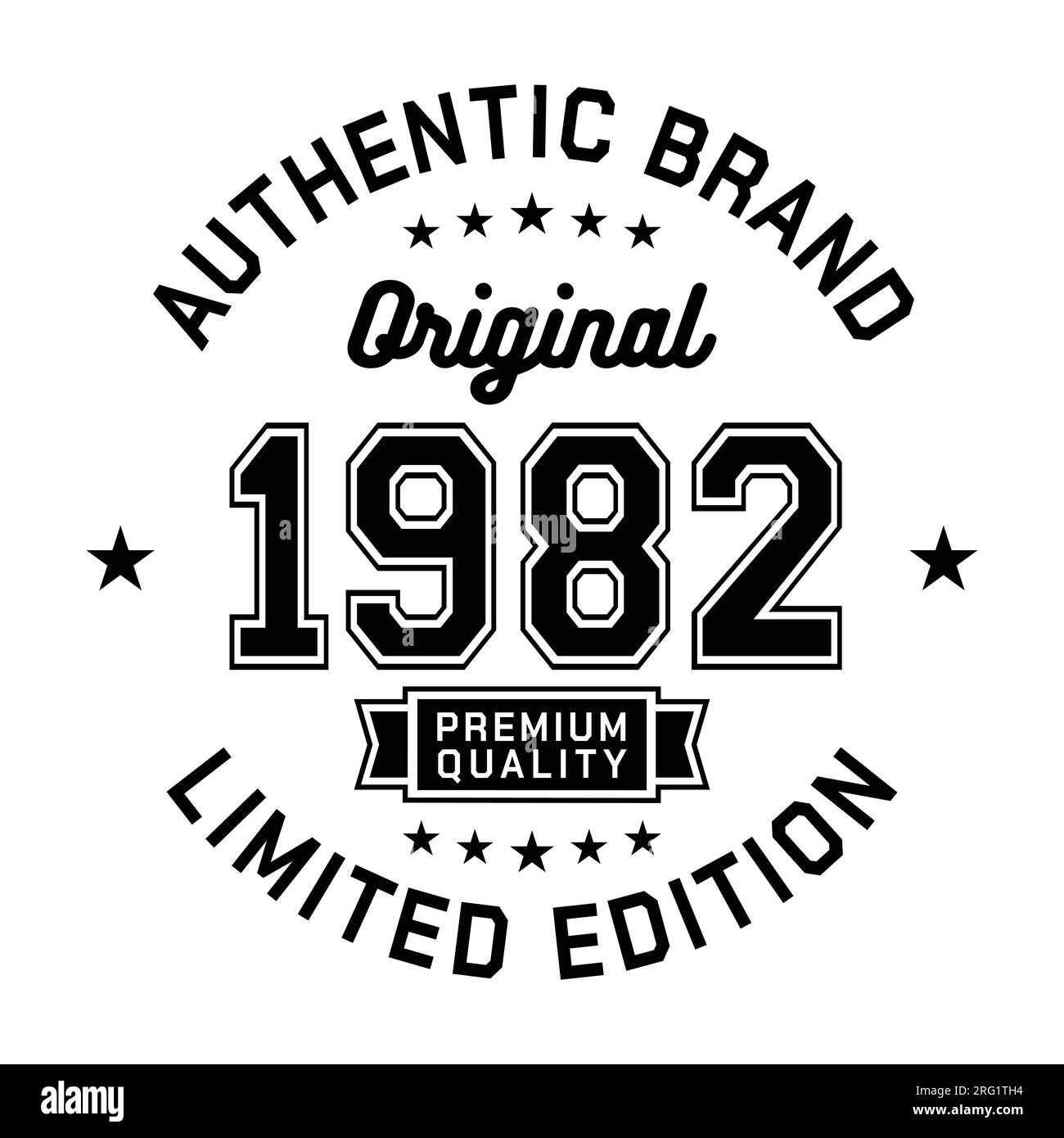 1982 Authentic brand. Apparel fashion design. Graphic design for t-shirt. Vector and illustration. Stock Vector