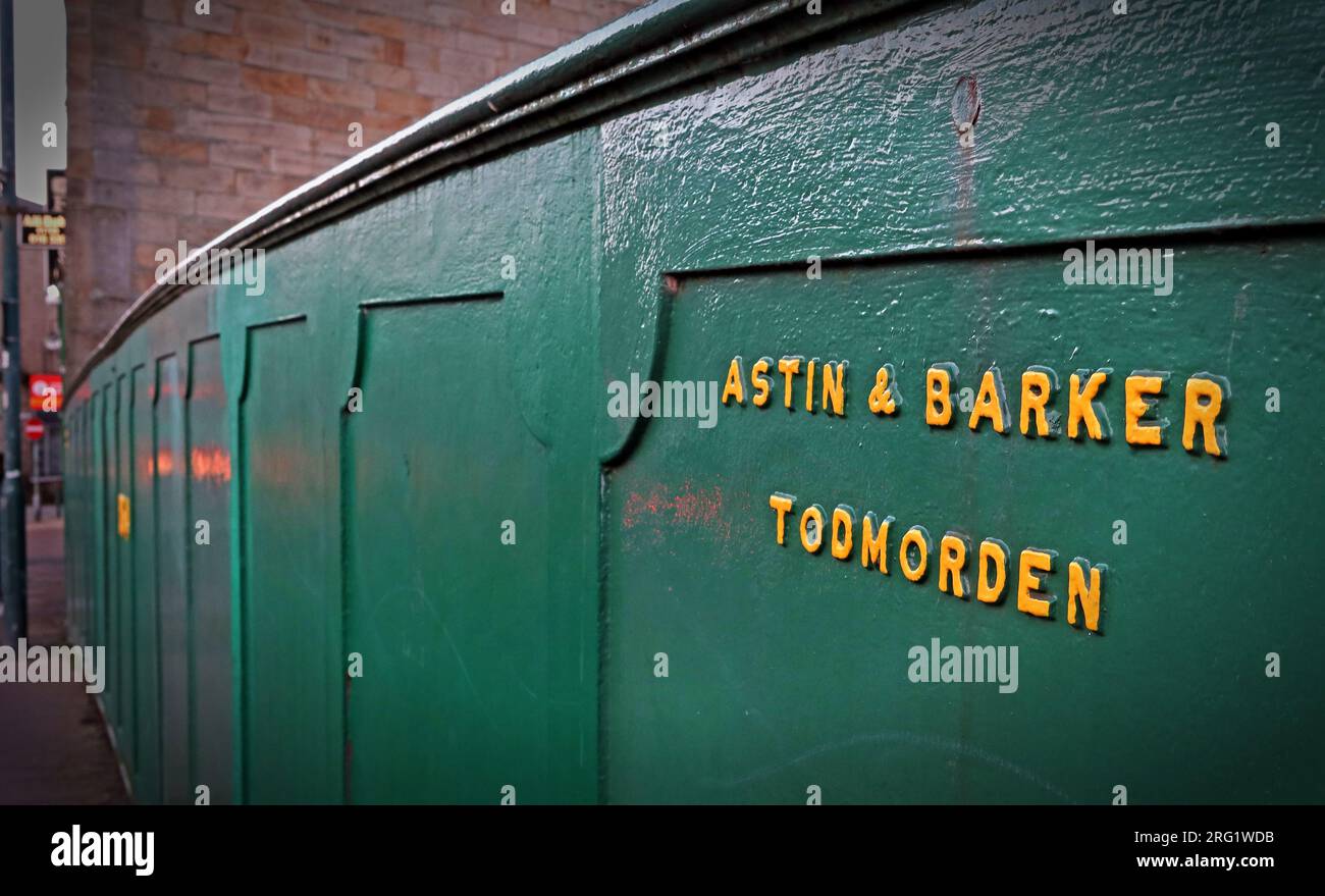 Astin & Barker, cast iron canal bridge from 1864, in Rochdale Road, Todmorden, West Yorkshire, England, UK, OL14 7LA Stock Photo