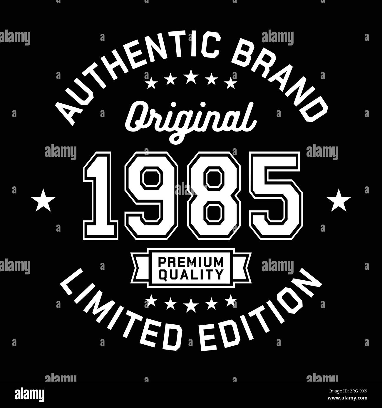 1985 Authentic brand. Apparel fashion design. Graphic design for t-shirt. Vector and illustration. Stock Vector