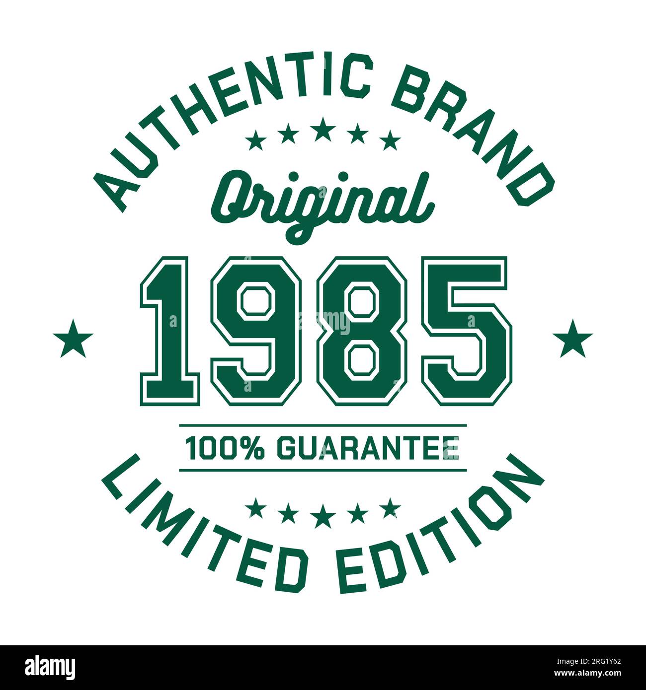 1985 Authentic brand. Apparel fashion design. Graphic design for t-shirt. Vector and illustration. Stock Vector