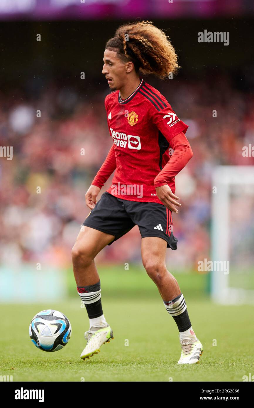 Dublin, Ireland, August 6, 2023, Hannibal Mejbri of Manchester United during the pre-season friendly football match between Manchester United and Athletic Club on August 6, 2023 at Aviva Stadium in Dublin, Ireland Stock Photo