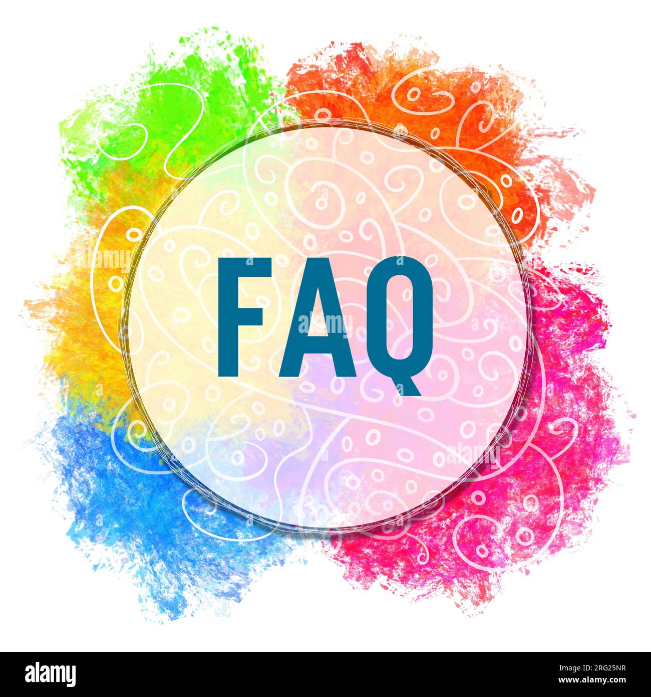 FAQ - Frequently Asked Questions Colorful Spatter Abstract Doodle Element Text Stock Photo