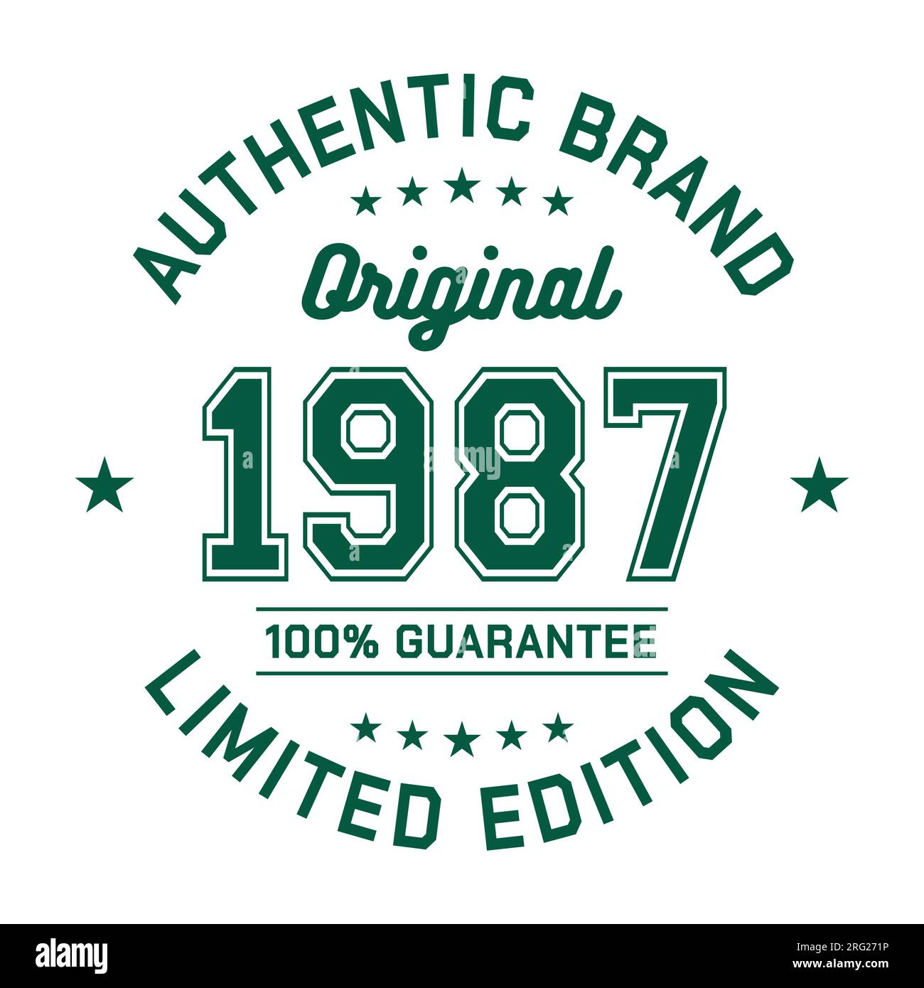 1987 Authentic brand. Apparel fashion design. Graphic design for t-shirt. Vector and illustration. Stock Vector