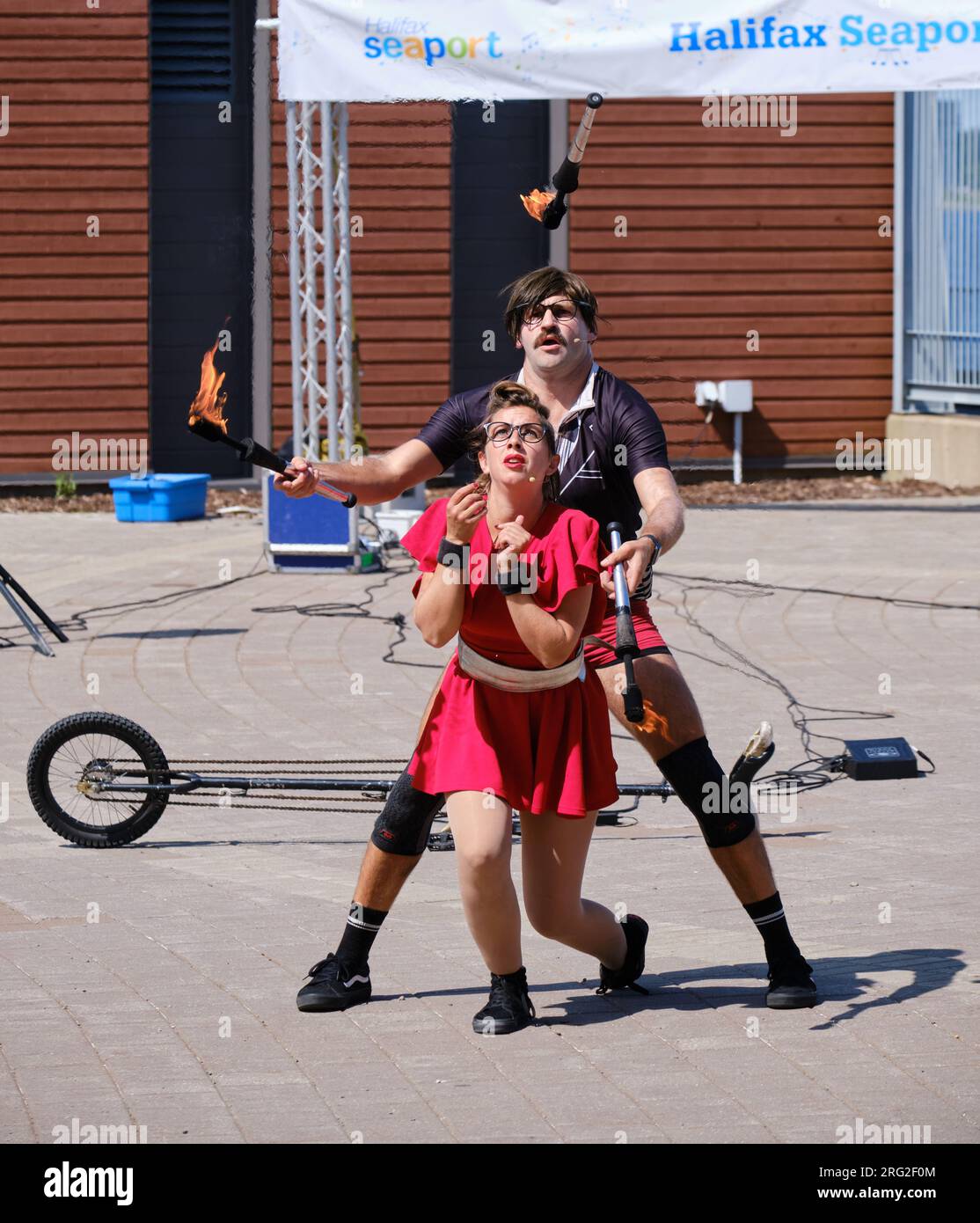 Busker duo Her Majesty's Secret Circus performing at the Halifax Busker Festival 2023 Stock Photo