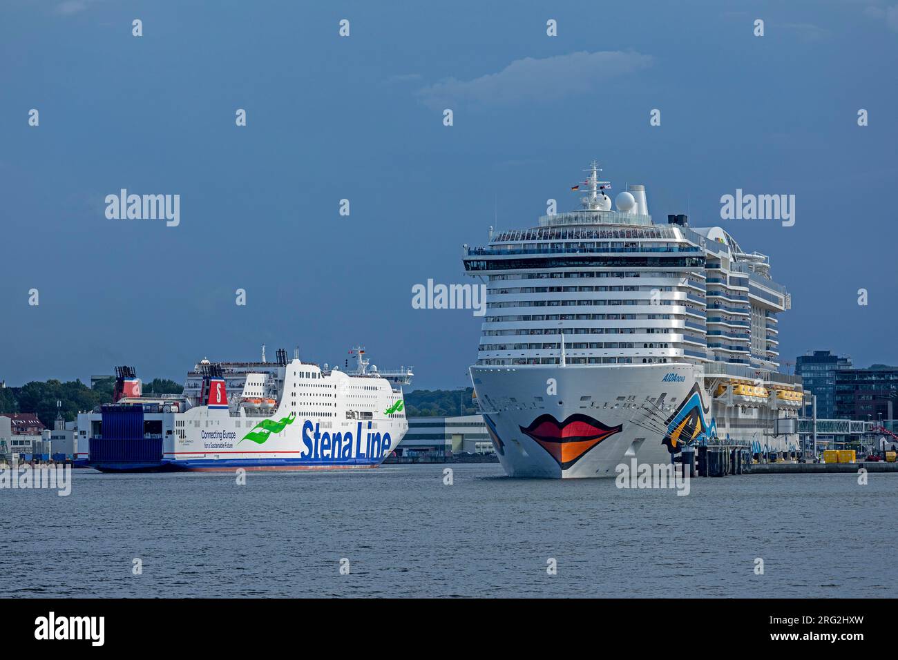 Stena Line ferry, Cruise ship AIDAnova, harbour, Kiel, Schleswig
