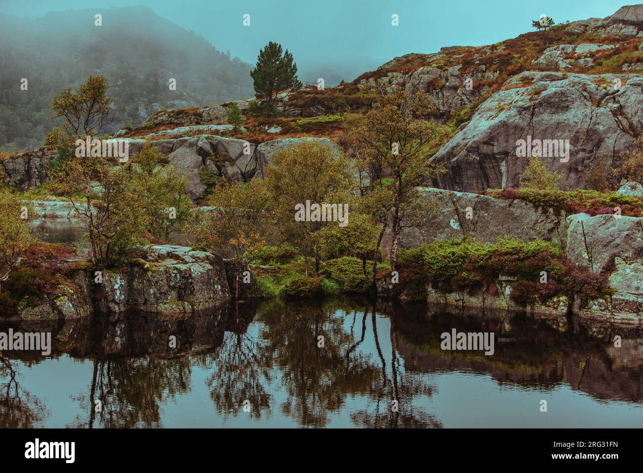 Mountain landscape with lake in Norway Stock Photo