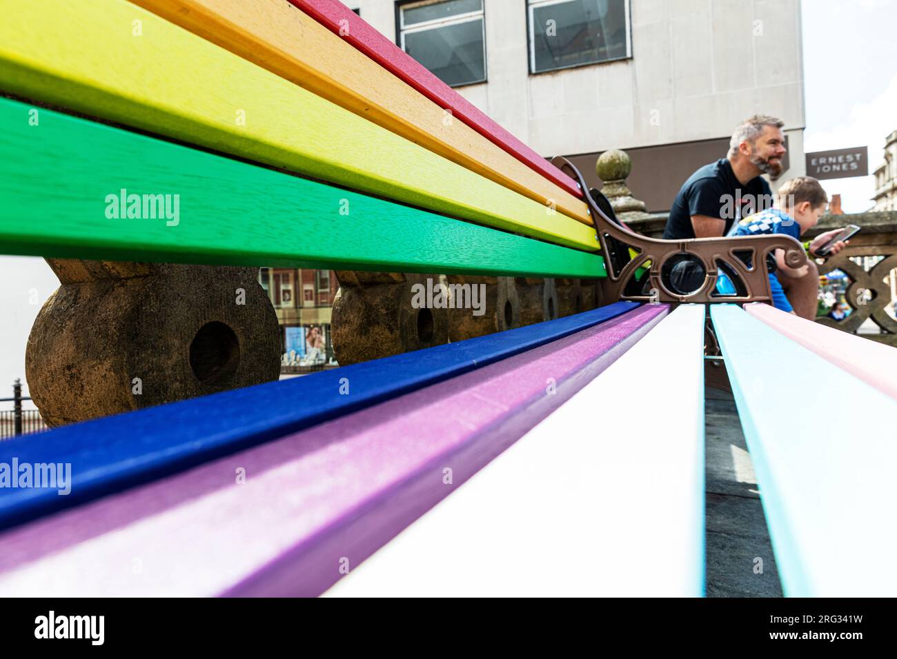 Lincoln City, Lincolnshire, UK, England, new rainbow benches, rainbow bench, diversity, LGBTQ+, Lincoln pride, rainbow, LGB, LGBTQ+ community, Lincoln Stock Photo
