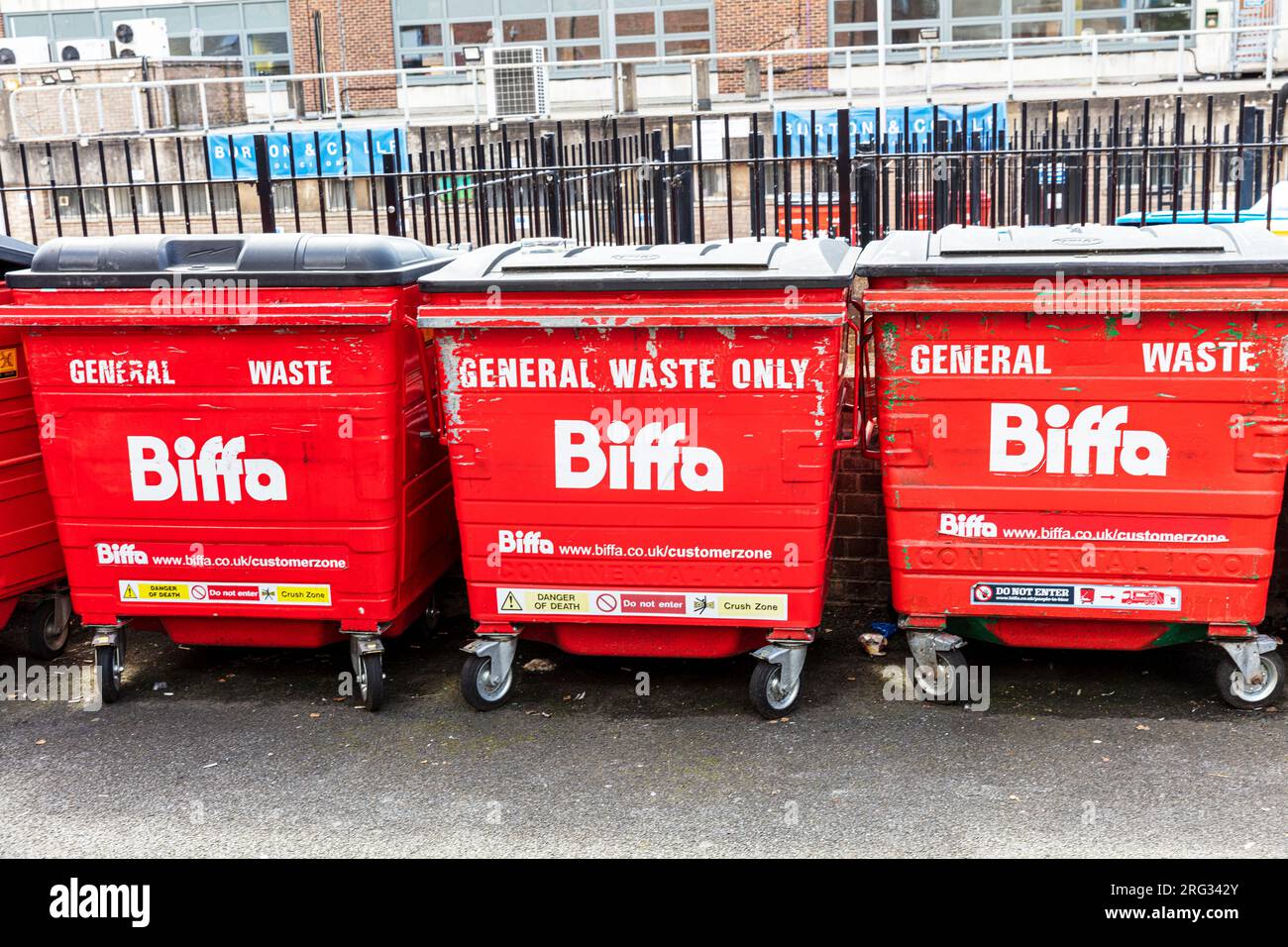 Biffa waste bins, Lincoln City, Lincolnshire, UK, England, Biffa, Biffa waste disposal, biffa bins, waste disposal company, biffa general waste, Stock Photo