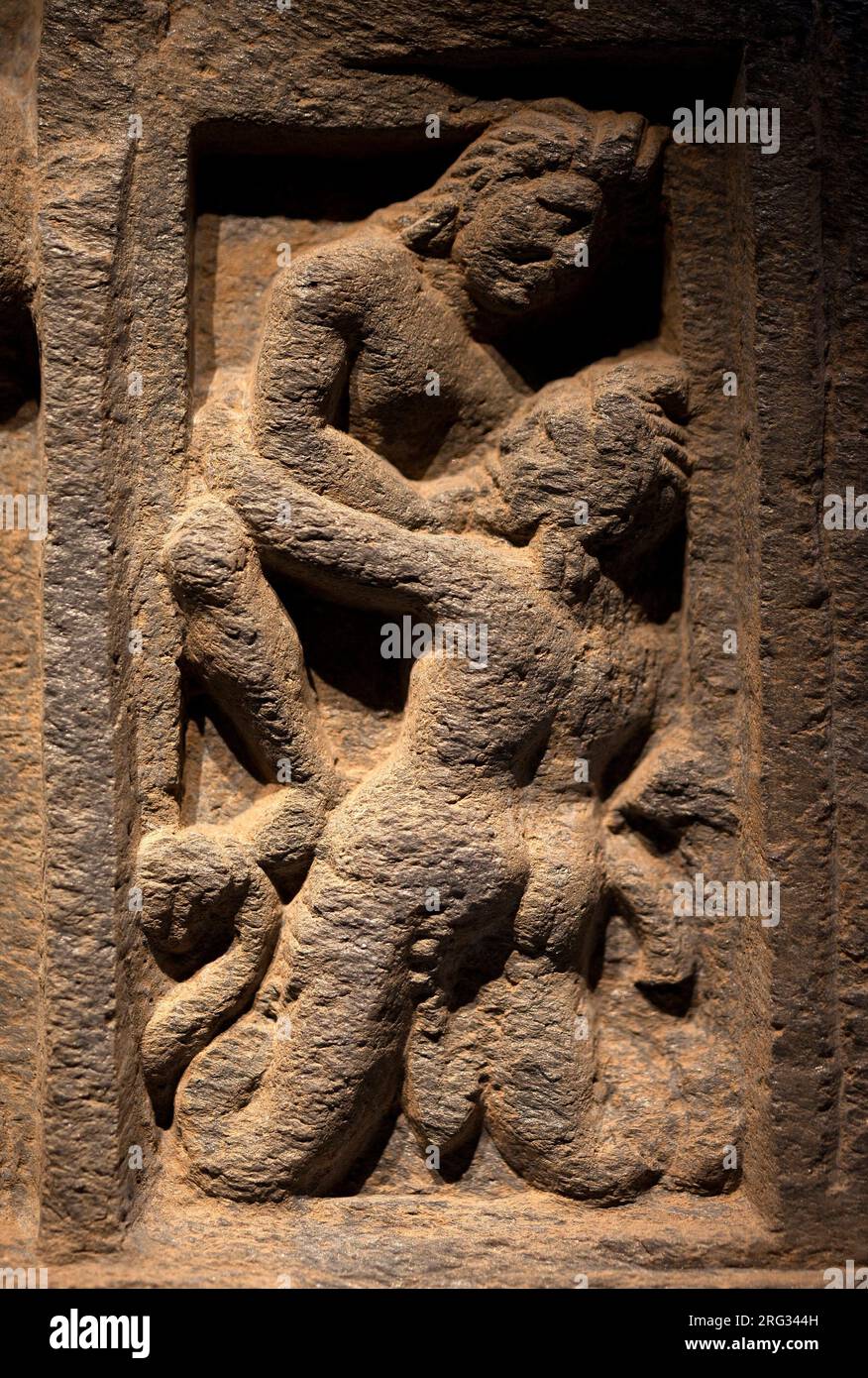 Triton. Bas relief sculpte, art du Gandhara (Pakistan), 2e-3e siecle. Musee National de Coree, Seoul (Coree du Sud). Stock Photo