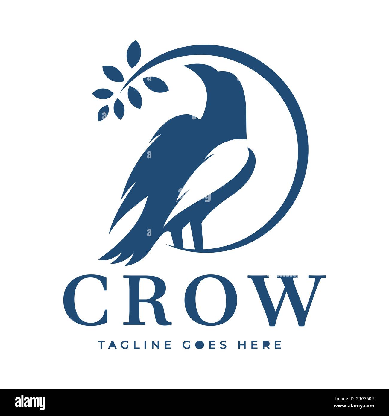 Black crow silhouette design inspiration Vintage Retro Logo design Bird with leaf circle Stock Vector
