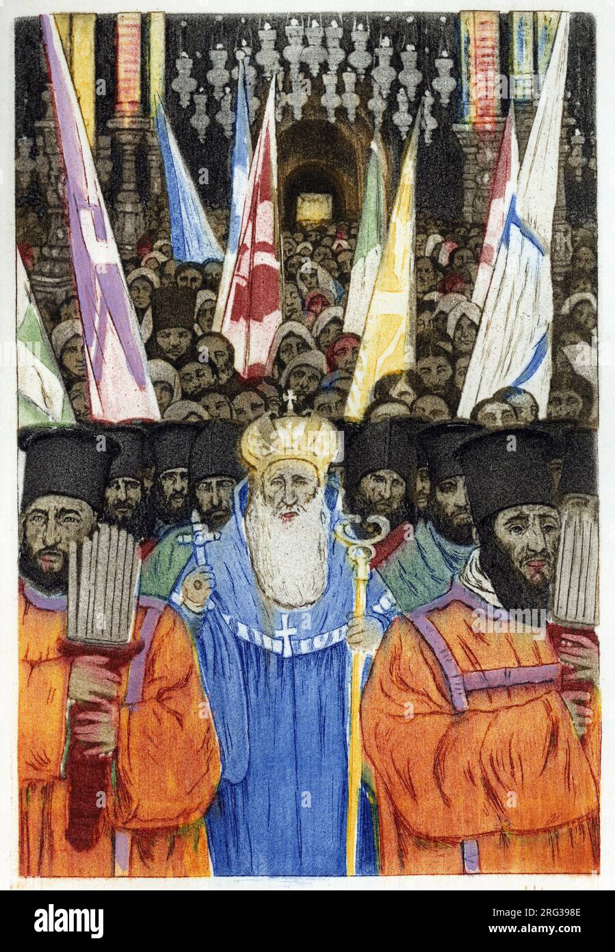 Ceremonie juive-orthodoxe a Jerusalem. Gravure de Manuel Orazzi (1860-1934), in 'L'an prochain a Jerusalm', Paris, 1933. Stock Photo