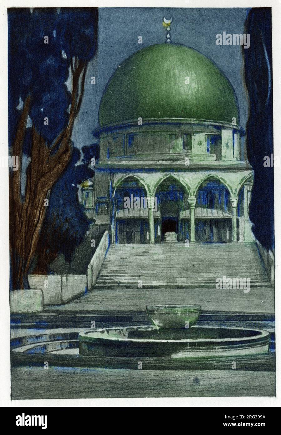 La Mosquee Al-Aqsa (Al Aqsa) a Jerusalem. Gravure de Manuel Orazzi (1860-1934), in 'L'an prochain a Jerusalm', Paris, 1933. Stock Photo