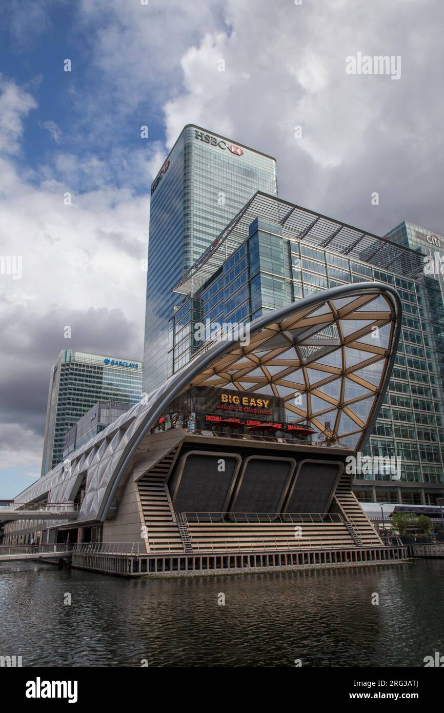 Canary Wharf Restaurants: Big Easy authentic BBQ & seafood restaurant at Crossrail Place in Canary Wharf. Stock Photo