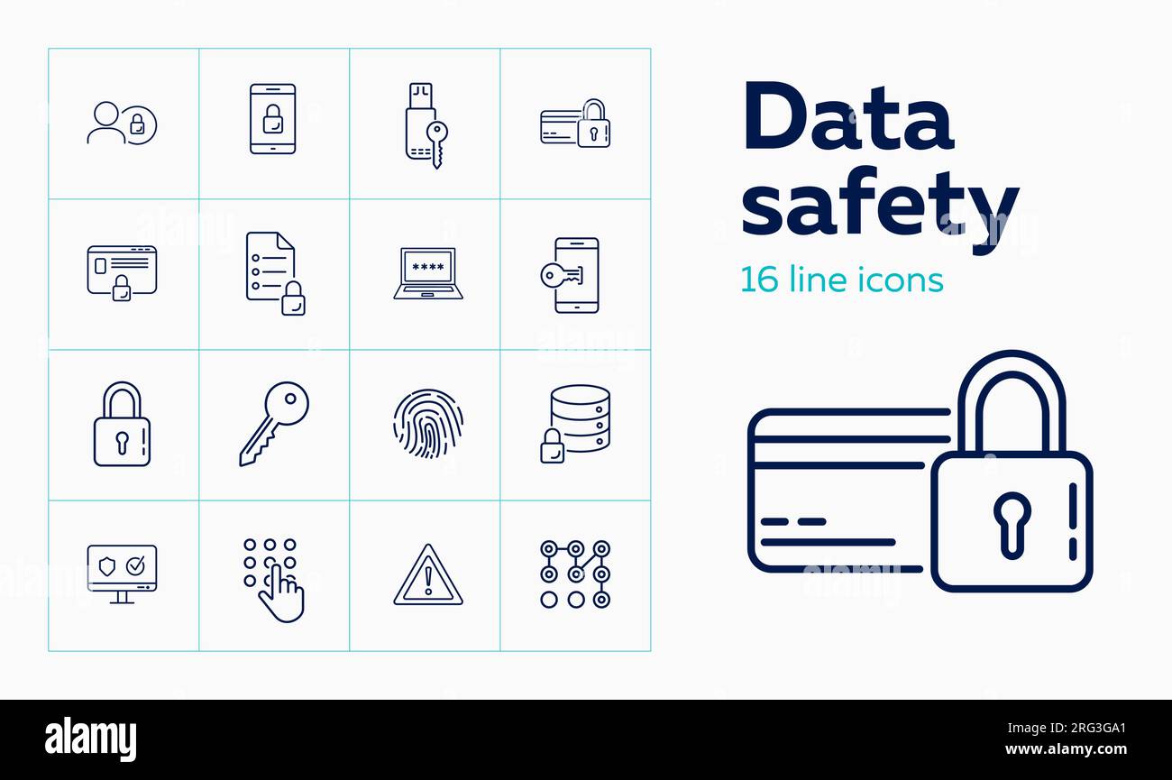 Data safety line icon set. Admin, computer Stock Vector