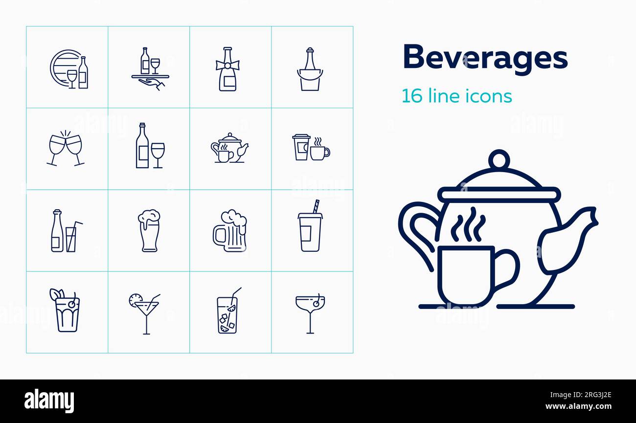 Beverages line icon set. Wine, beer, tea Stock Vector Image & Art - Alamy