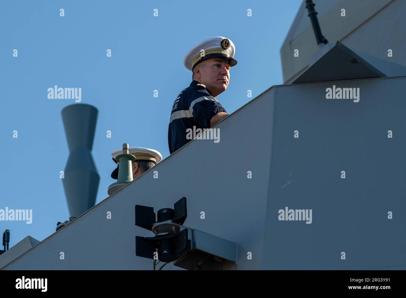 Marine officer observes manoeuvres of the multi-mission frigate ...