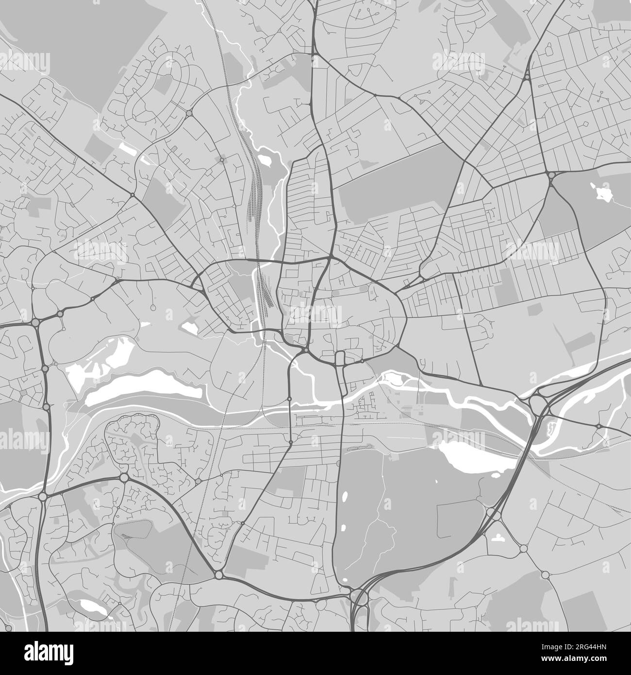 Black and white map of Northampton, England Stock Vector