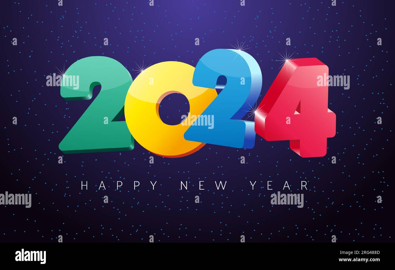 2024 colorful 3D numbers. Happy new year 2024 vector logo design Stock Vector