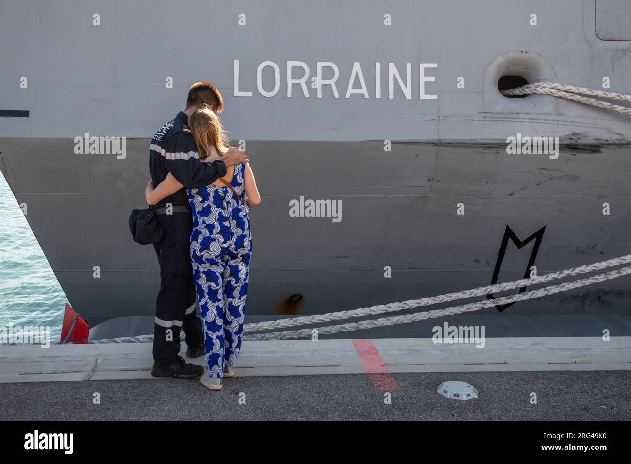 August 2, 2023, Toulon, France: A sailor from the multi-mission frigate ...