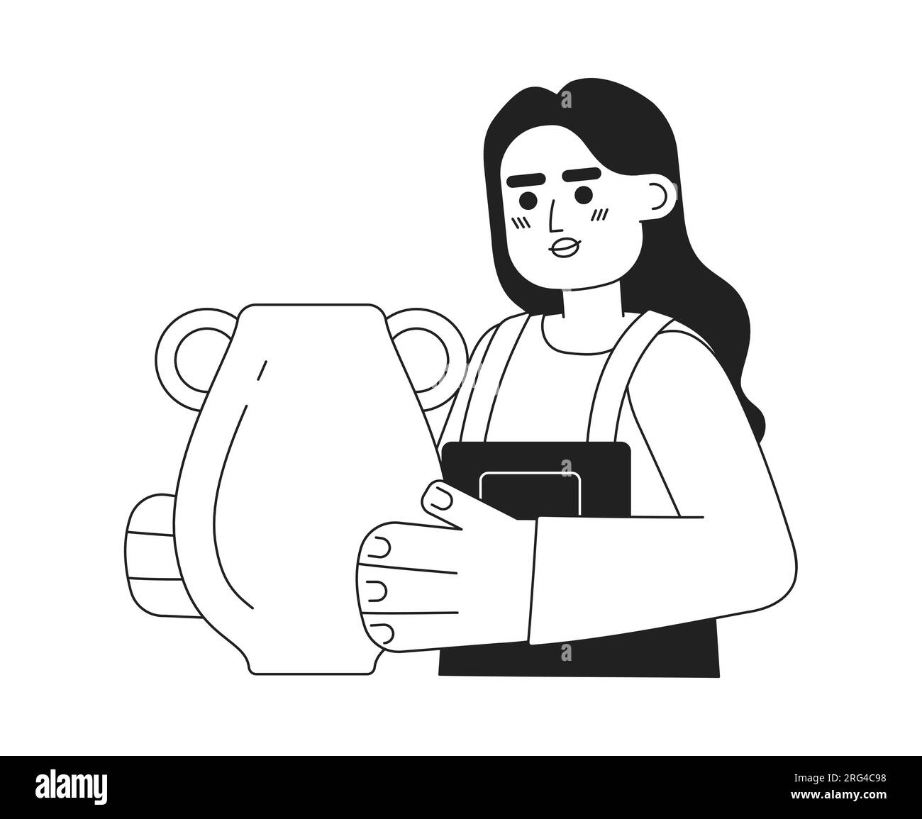 Indian woman holding handmade amphora monochromatic flat vector