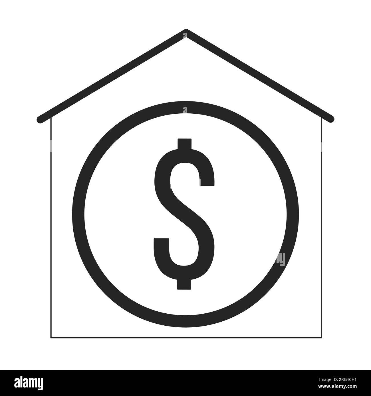 Coin inside house flat monochrome isolated vector object Stock Vector