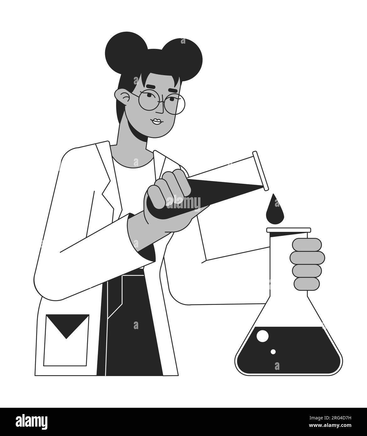 Scientist conducts experiment bw concept vector spot illustration Stock Vector