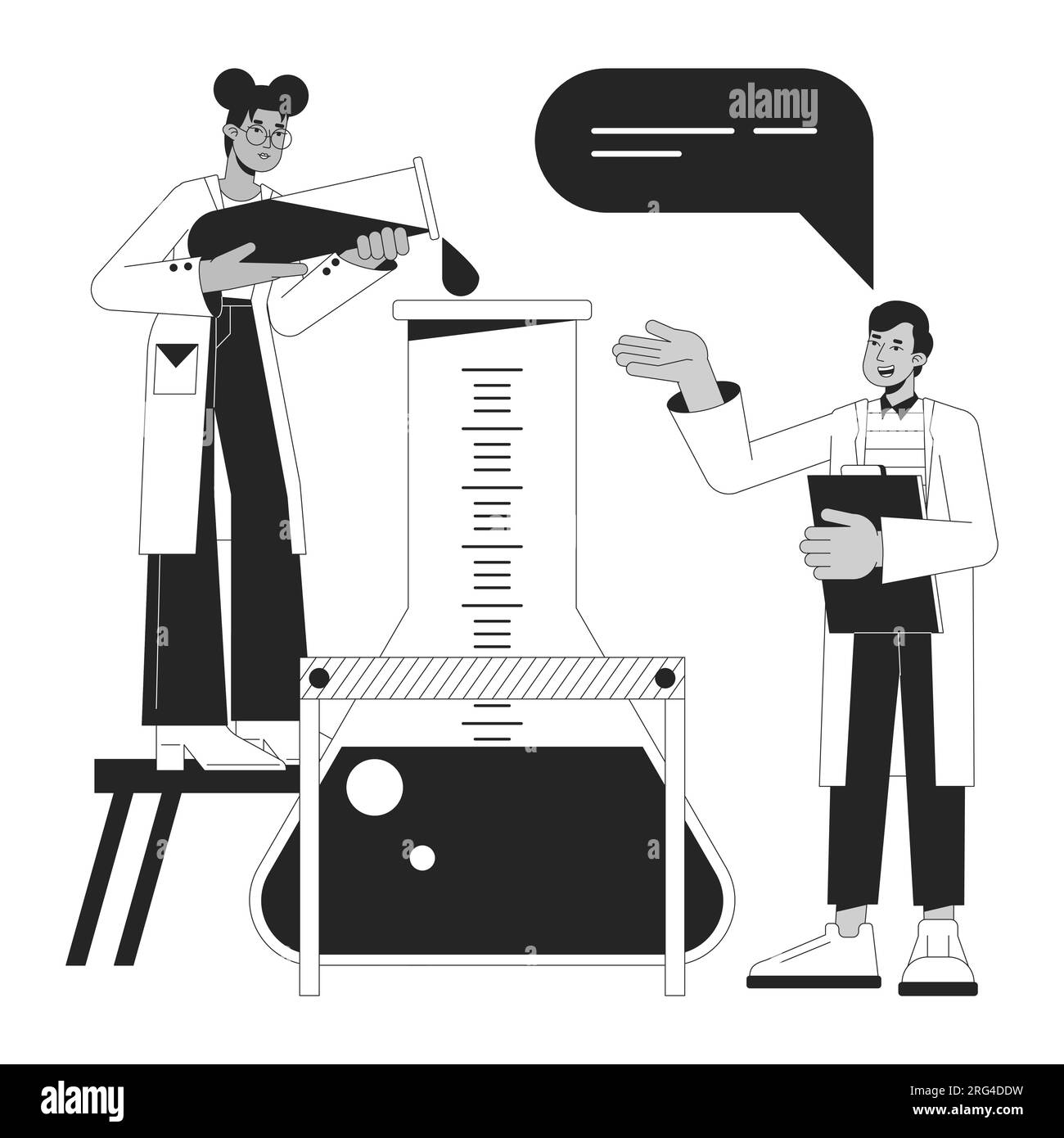 Chemical experiment bw concept vector spot illustration Stock Vector