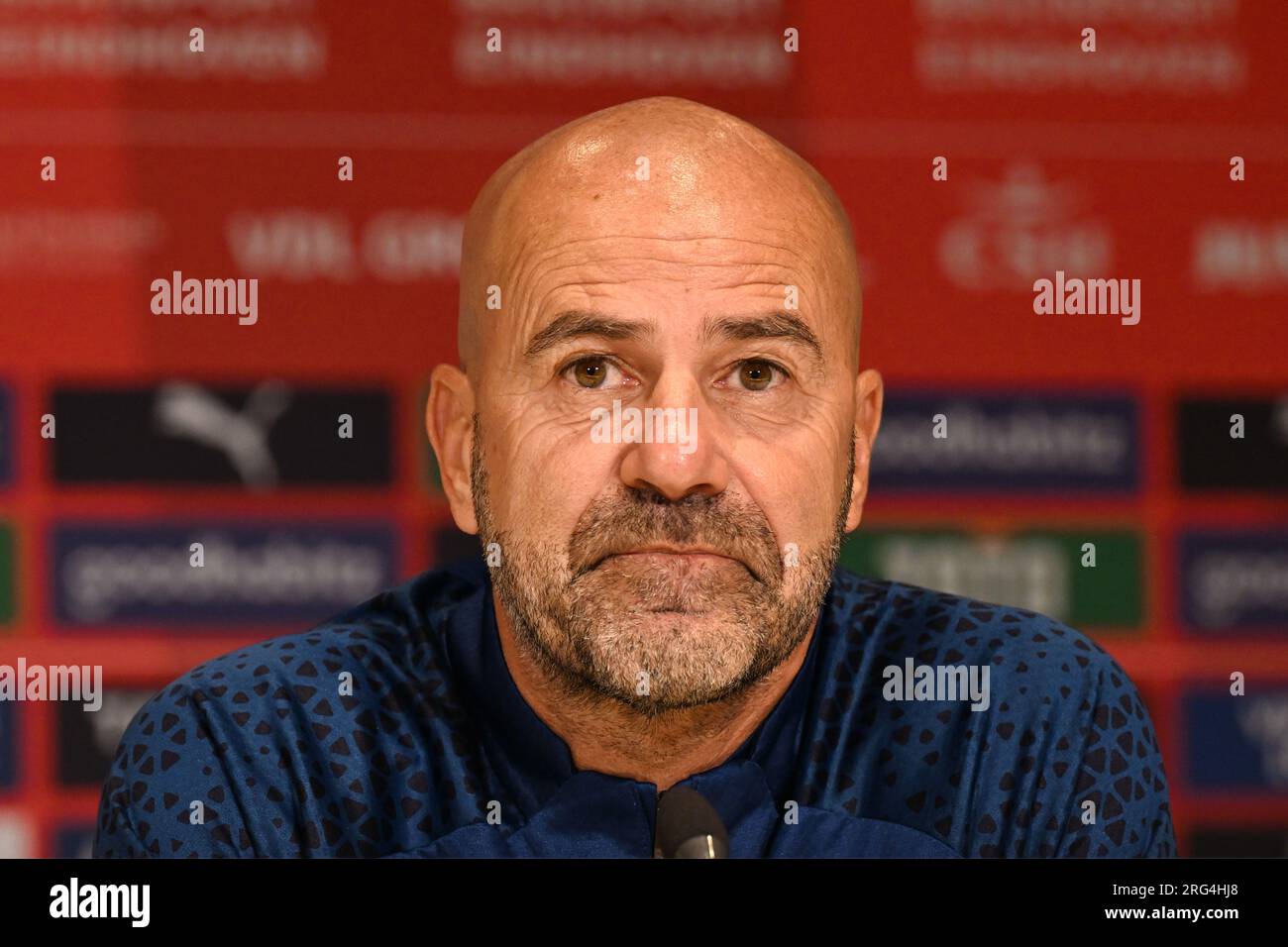 EINDHOVEN PSV coach Peter Bosz during a press conference in the Philips Stadium prior to the third qualifying round Champions League match against Sturm Graz from Austria. The winner of that