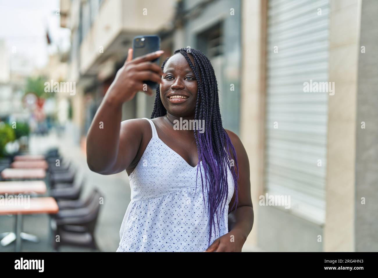 African american woman smiling confident having video call at coffee ...
