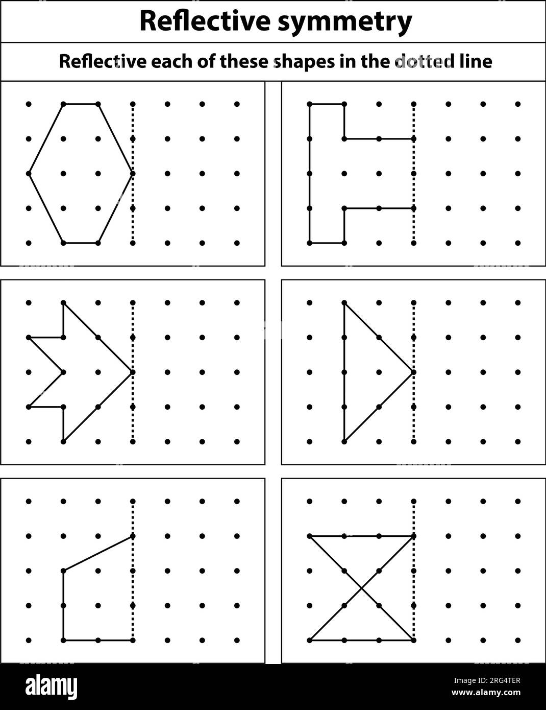 Dots grid Reflective symmetry each of this shapes of the dotted line  practice exercise. background. line drawing. School math sheet Stock Vector  Image & Art - Alamy