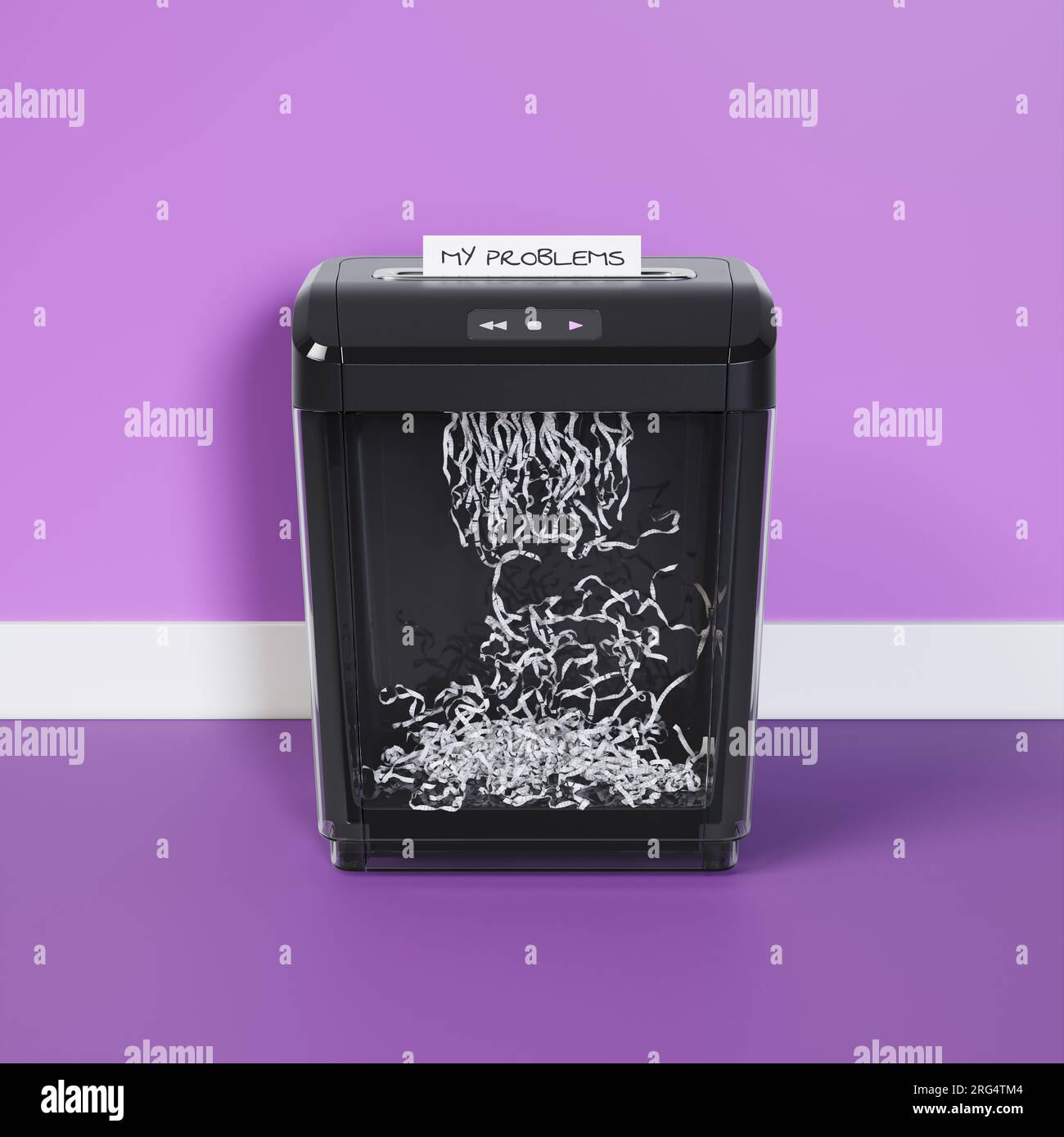 Document shredder with purple walls in a modern office for document