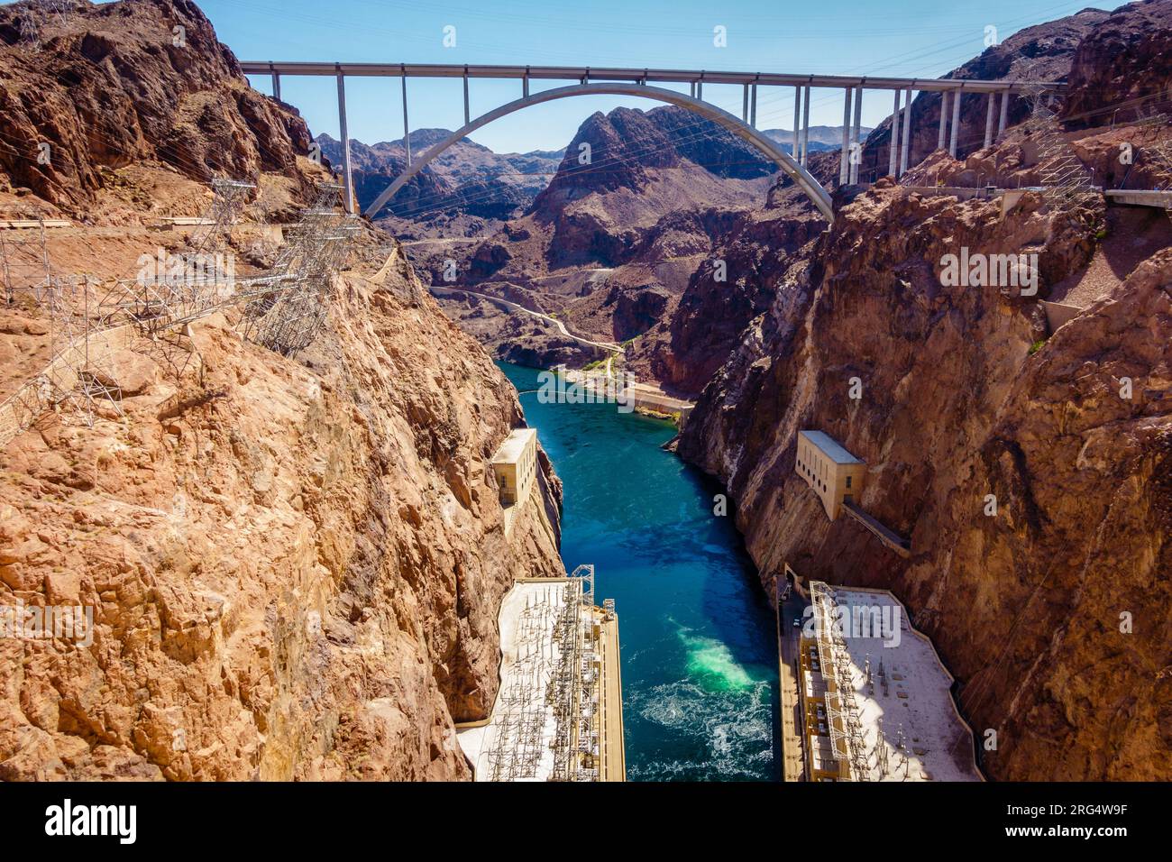 View of Hoover Dam and the bypass bridge Stock Photo