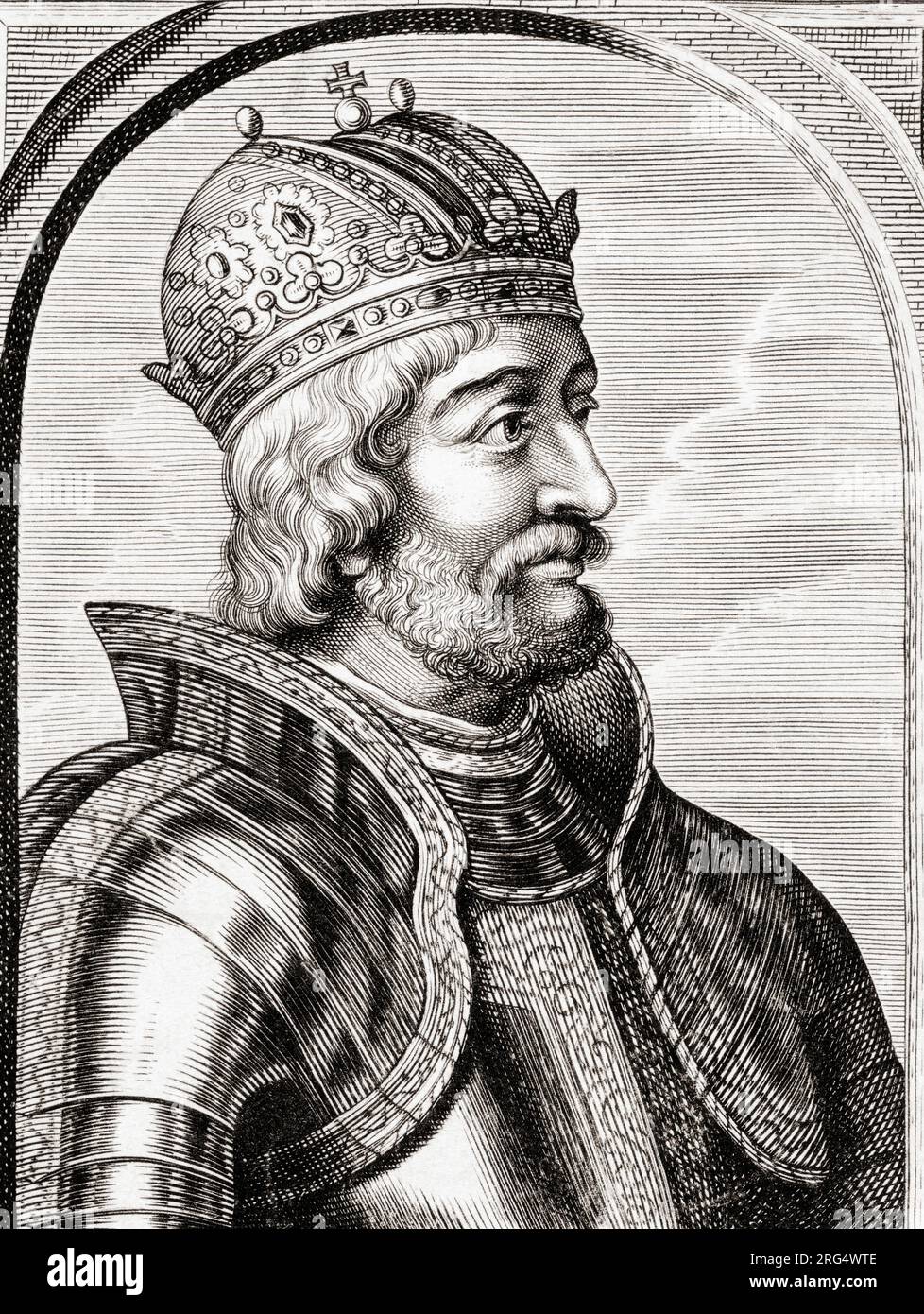 Charlemagne, also known as Charles the Great and Charles I, 747 - 814.  King of the Franks, King of the Lombards and Emperor of the Romans. After a 17th century engraving by Coenraet Waumans. Stock Photo