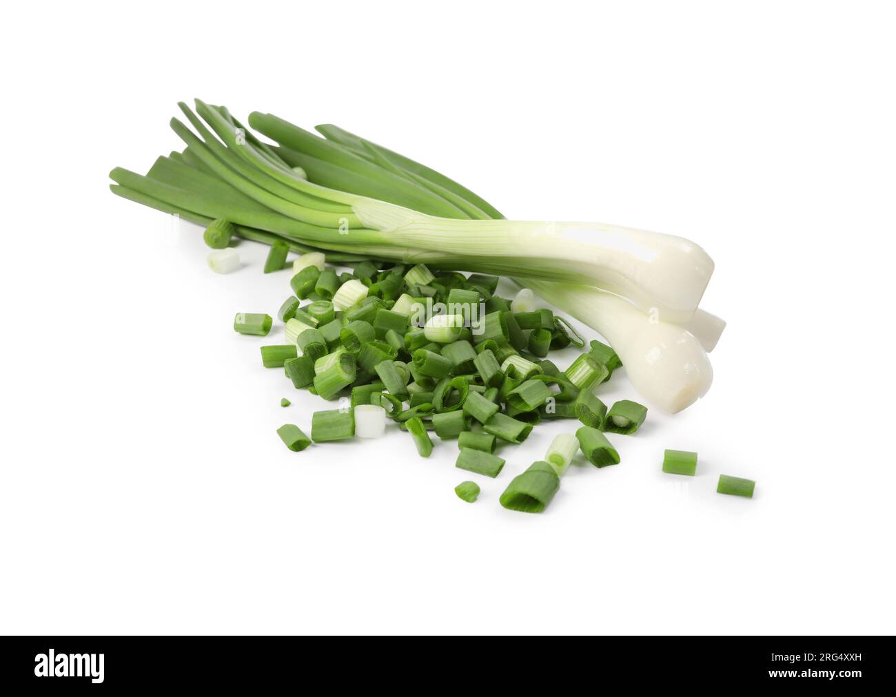 Whole and chopped green onion isolated on white Stock Photo - Alamy