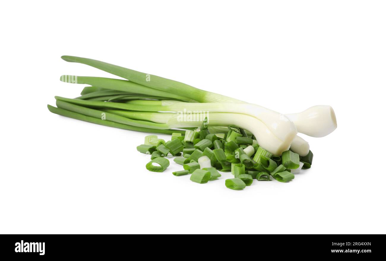 Whole and chopped green onion isolated on white Stock Photo - Alamy