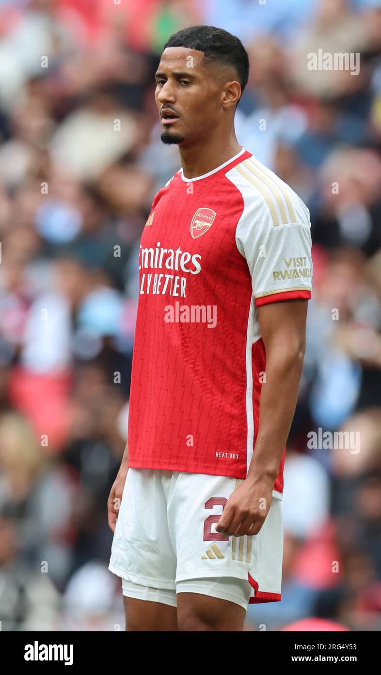William Saliba of Arsenal during THE FA COMMUNITY SHIELD Match between Manchester City against  Arsenal at Wembley Stadium,  London on 06th August, 20 Stock Photo
