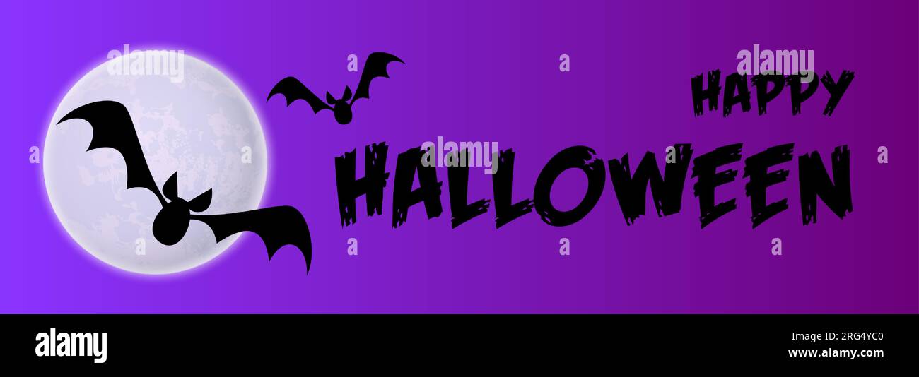 Happy Halloween greeting card design with bats flying at moon Stock ...