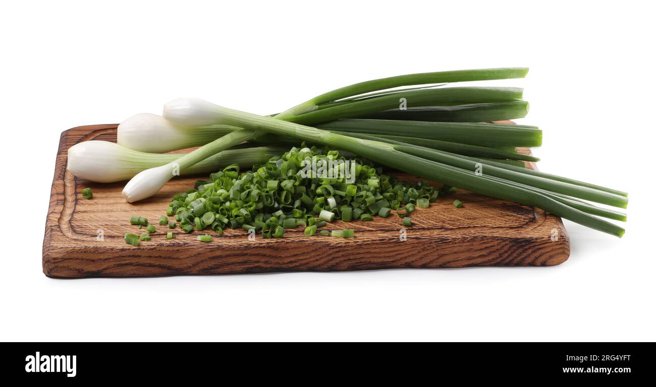Whole and chopped green onion isolated on white Stock Photo - Alamy