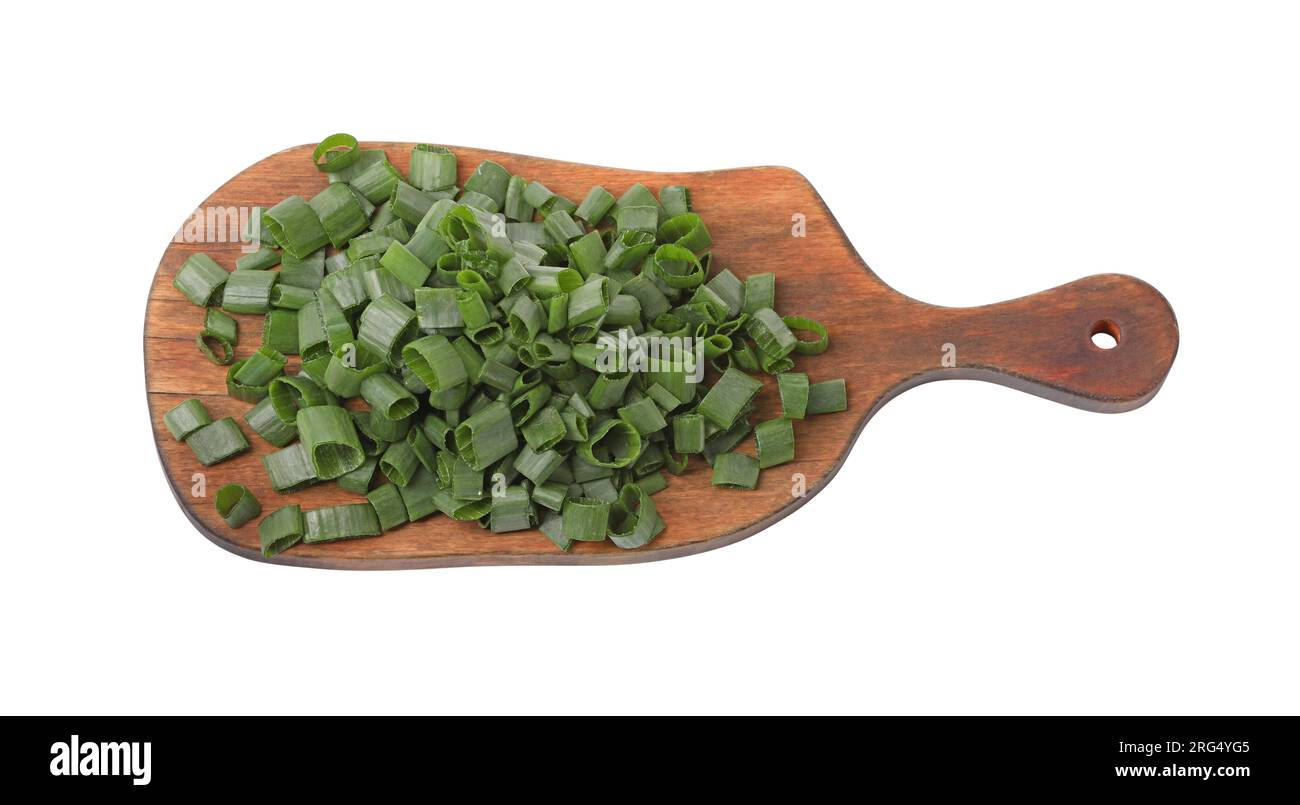 Chopped fresh green onion isolated on white, top view Stock Photo - Alamy