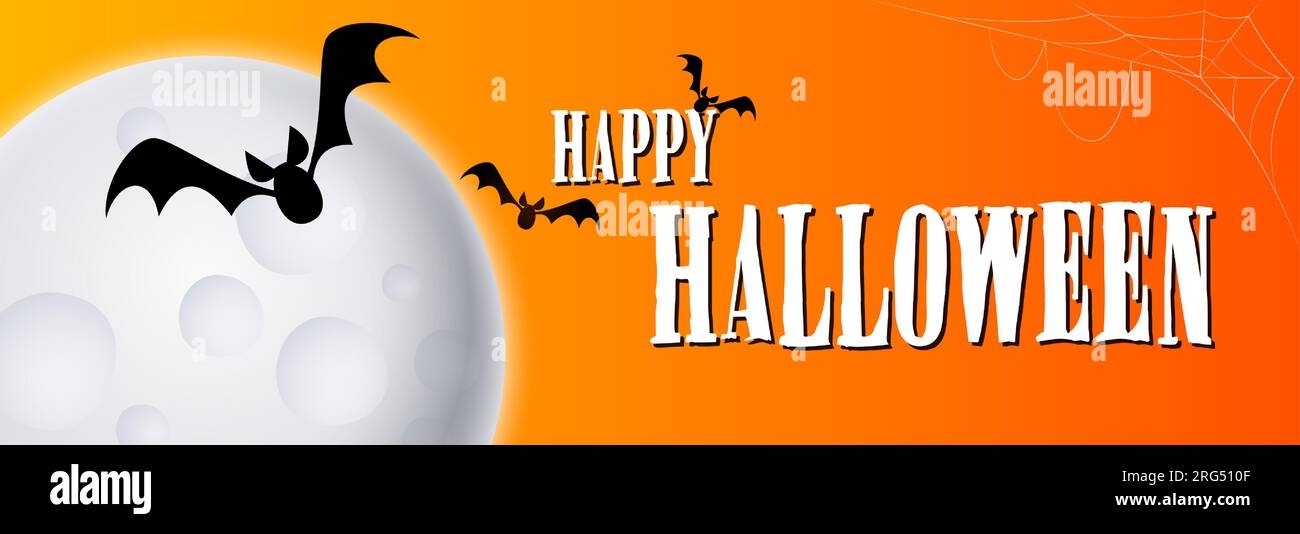 Happy Halloween greeting card with bats at moon and cobweb Stock Vector ...