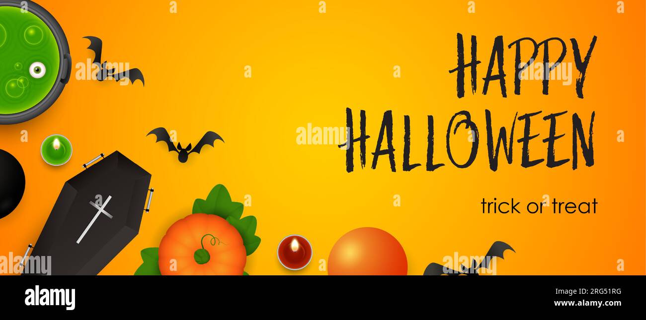 Happy Halloween, Trick or Treat lettering with bats and potion Stock ...
