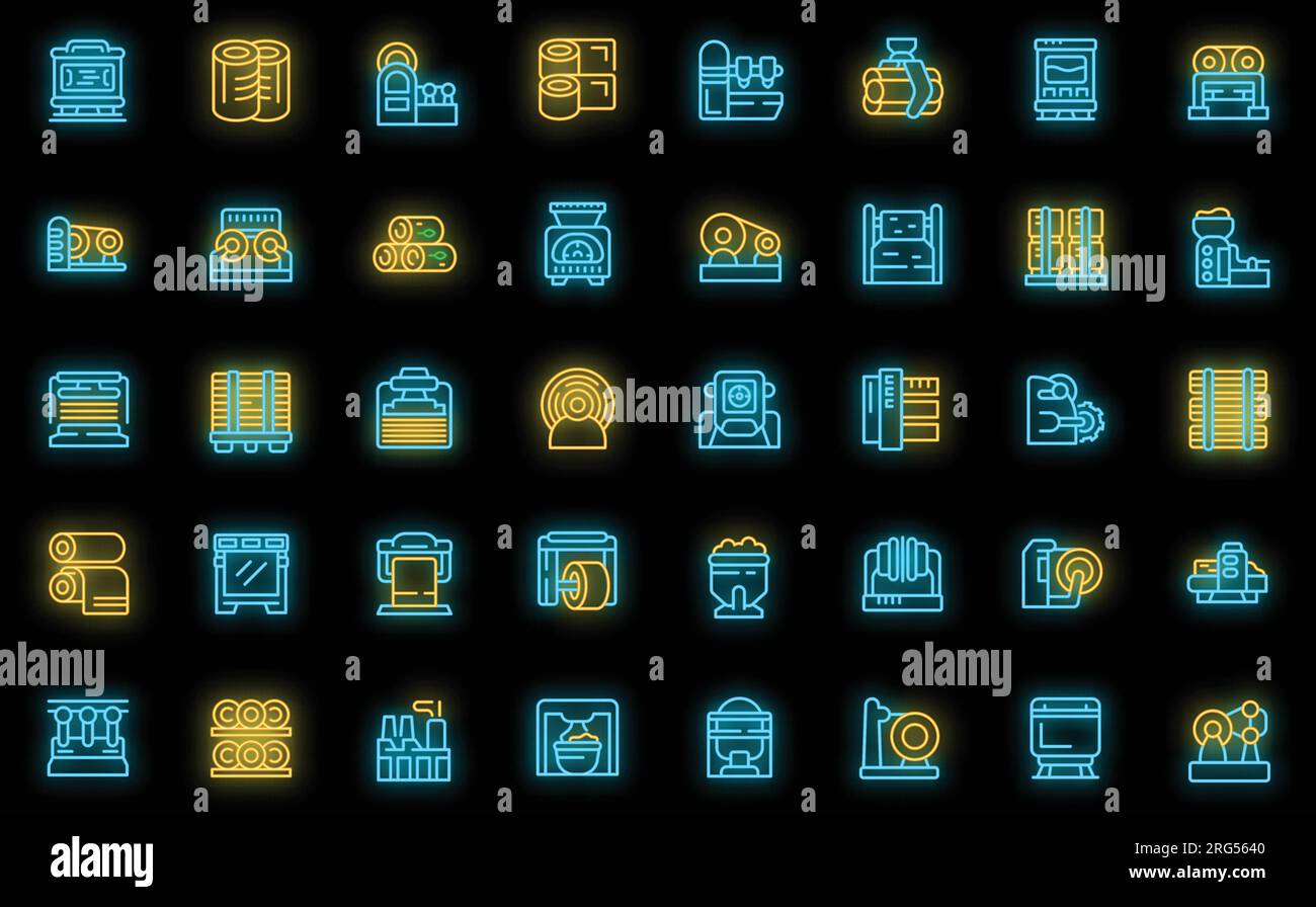Equipment for paper production icons set outline vector. Factory roll ...