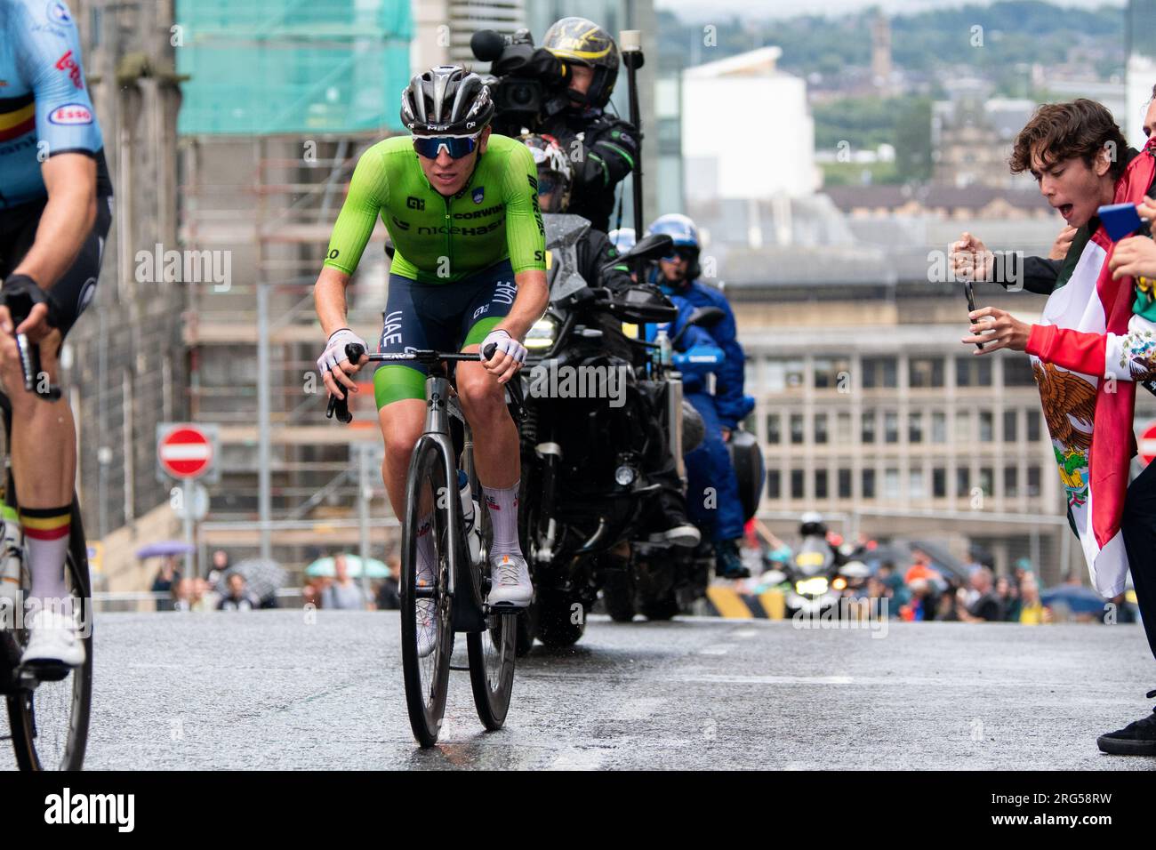 Tadej Pogačar crests a hill in the UCI World Championships Elite Men