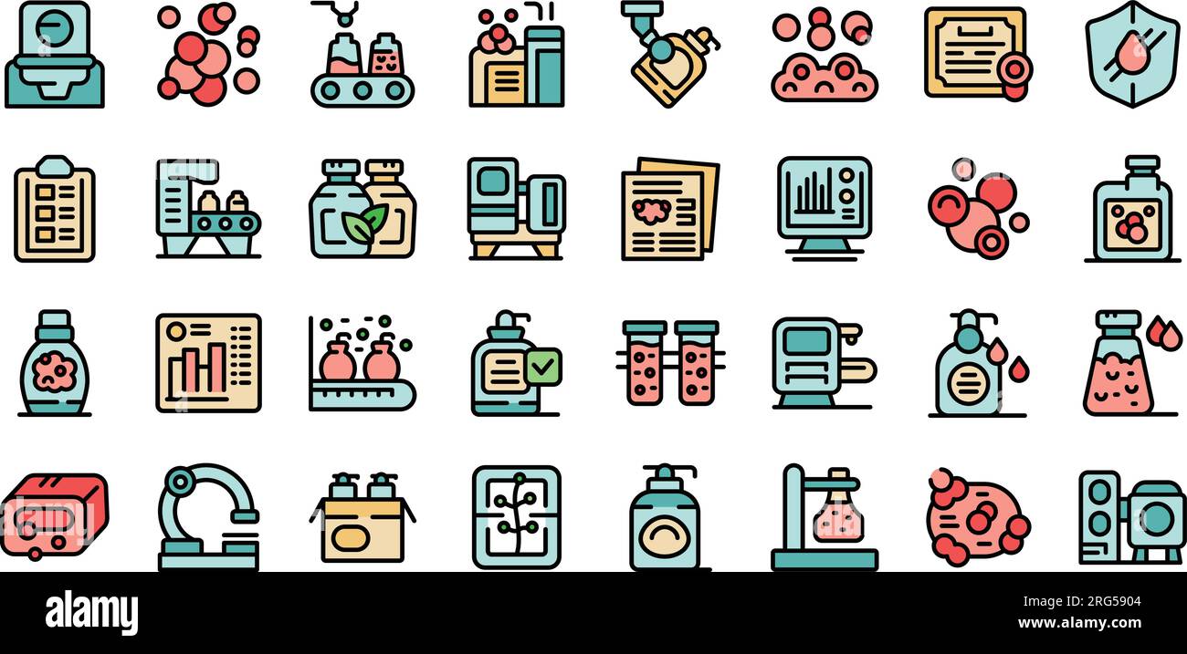 Soap production icons set outline vector. Factory powder. Quality spa ...