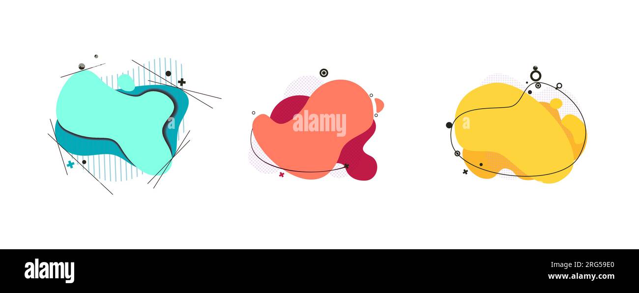 Abstract shape and line set. Cyan, blue, orange Stock Vector